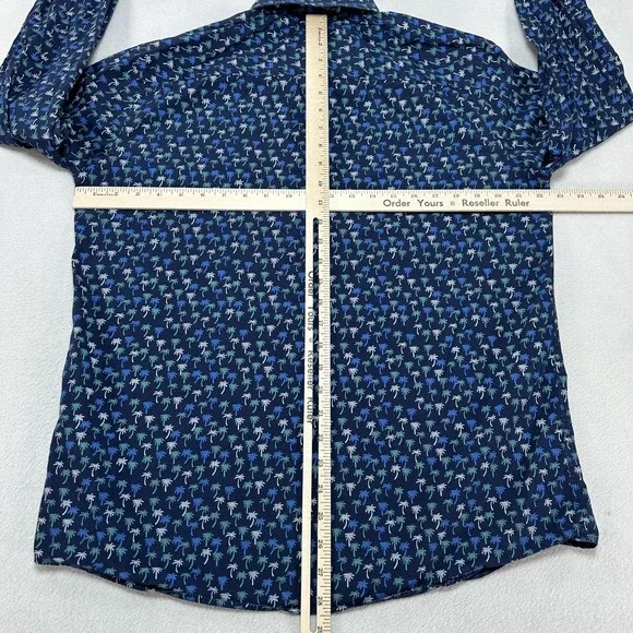 Johnston‎ & Murphy Shirt Mens Medium Blue Palm Tree AOP Print Button Up Tropical - Picture 8 of 10